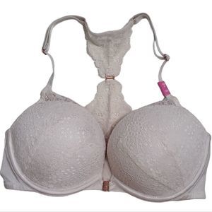 PINK VICTORIA'S SECRET Cream Lace Racerback "Data" Push-Up Padded Bra 32D